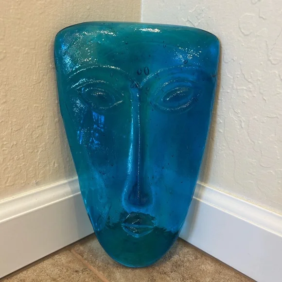 Teal Blue Glass Face Wall Art / Sconce / Candleholder - Picture 1 of 13